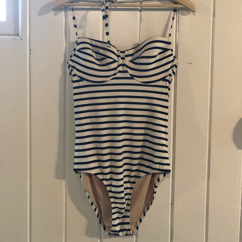J. Crew navy/white striped halter swimsuit (10)